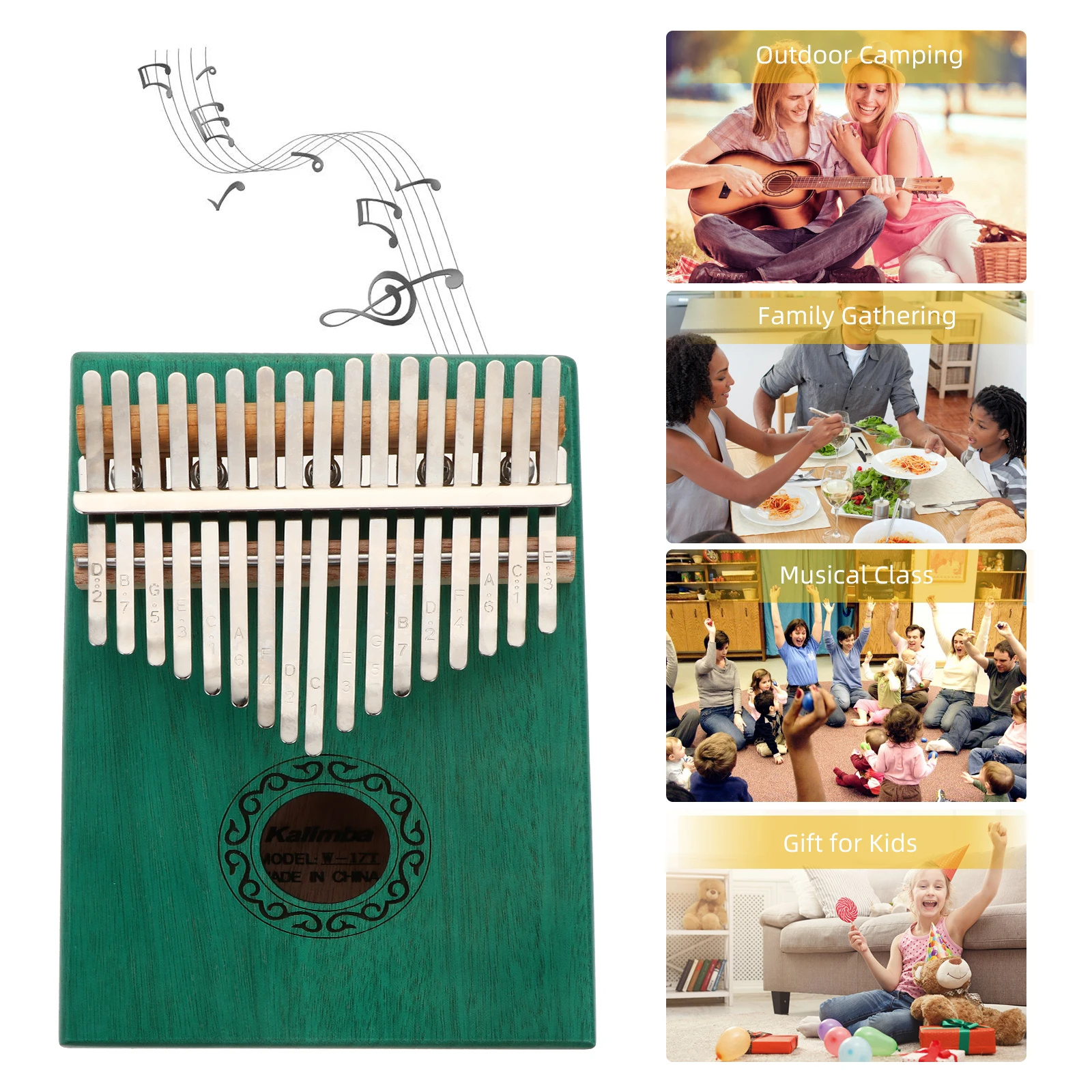 

Musical Instruments Thumb Portable Kalimba Finger Piano Vintage Introductory Green Beginners