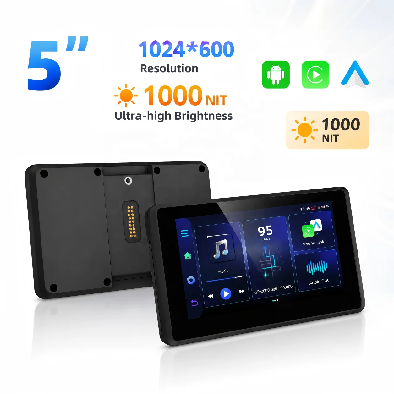 Android 13 Motorcycle CarPlay 5 Inch 1000NIT IP67 Waterproof Moto Wireless CarPlay Display for Motorcycle Navigation System