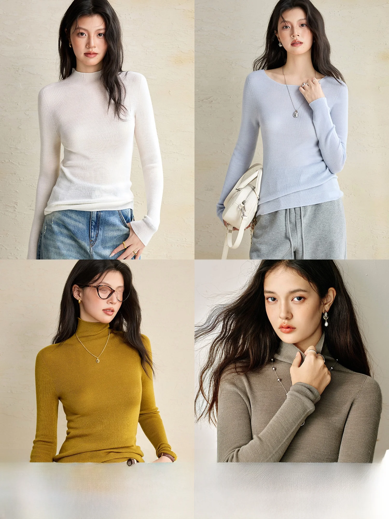 

Sl Knitted Wool Base irt hine Waable Casual Sle Women's Faion Inner Wear Thi Long Sve One-oulder Design