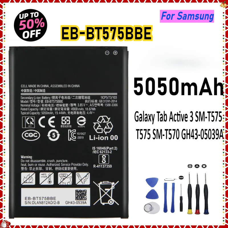 

EB-BT575BBE Phone Battery For Samsung Galaxy Tab Active 3 SM-T575 T575 SM-T570 GH43-05039A Replacement Battery 5050mAh