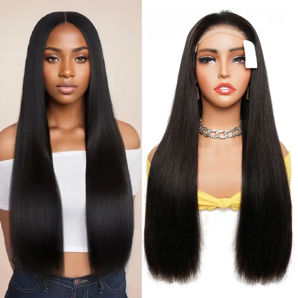 

26-дюймовый натуральный черный мягкий длинный парик с кружевной передней частью, 180% плотности, шелковистый, прямой, для женщин, с детской линией волос, синтетический, без клея, предварительно выщипанный, для повседневного использования