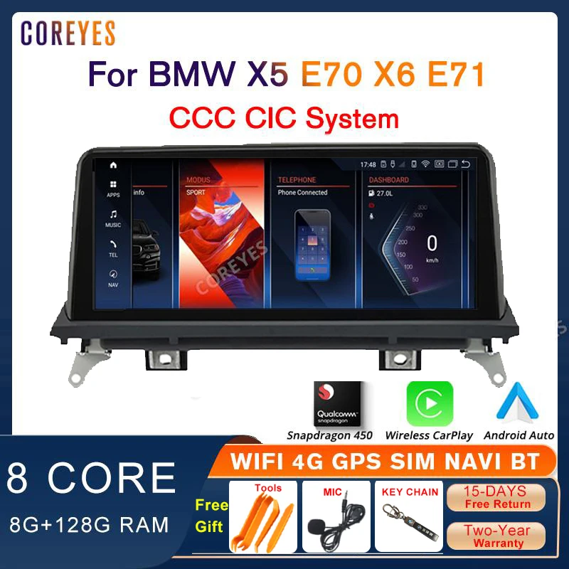 

COREYES 10.25" Carplay Car Radio For BMW X5 E70 2007-2013 CCC CIC System Multimedia Player Display Screen BT Snapdragon S450