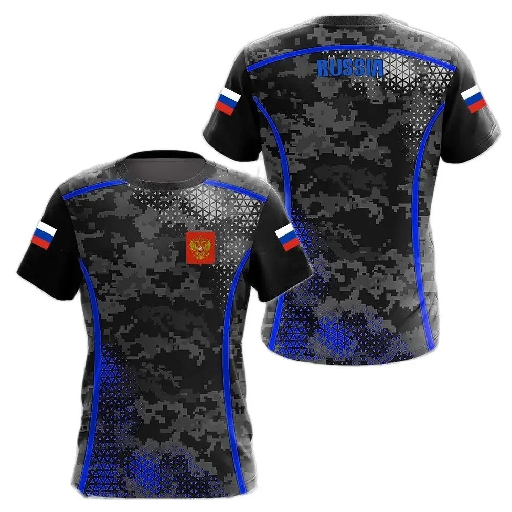 

Russian Flag Military Graphic 3D Printing Summer Men's Tough Guy Style Casual Sports Loose Round Neck Short Sleeve T-shirt Tops