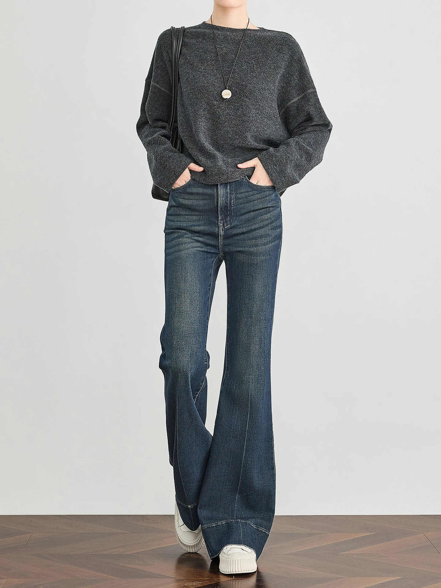 

TUMPUS Vintage Waed Stretchy Hoof Jeans Women's Extended Length Slimming Floor-Length Bell Bot Casual High Waist ...