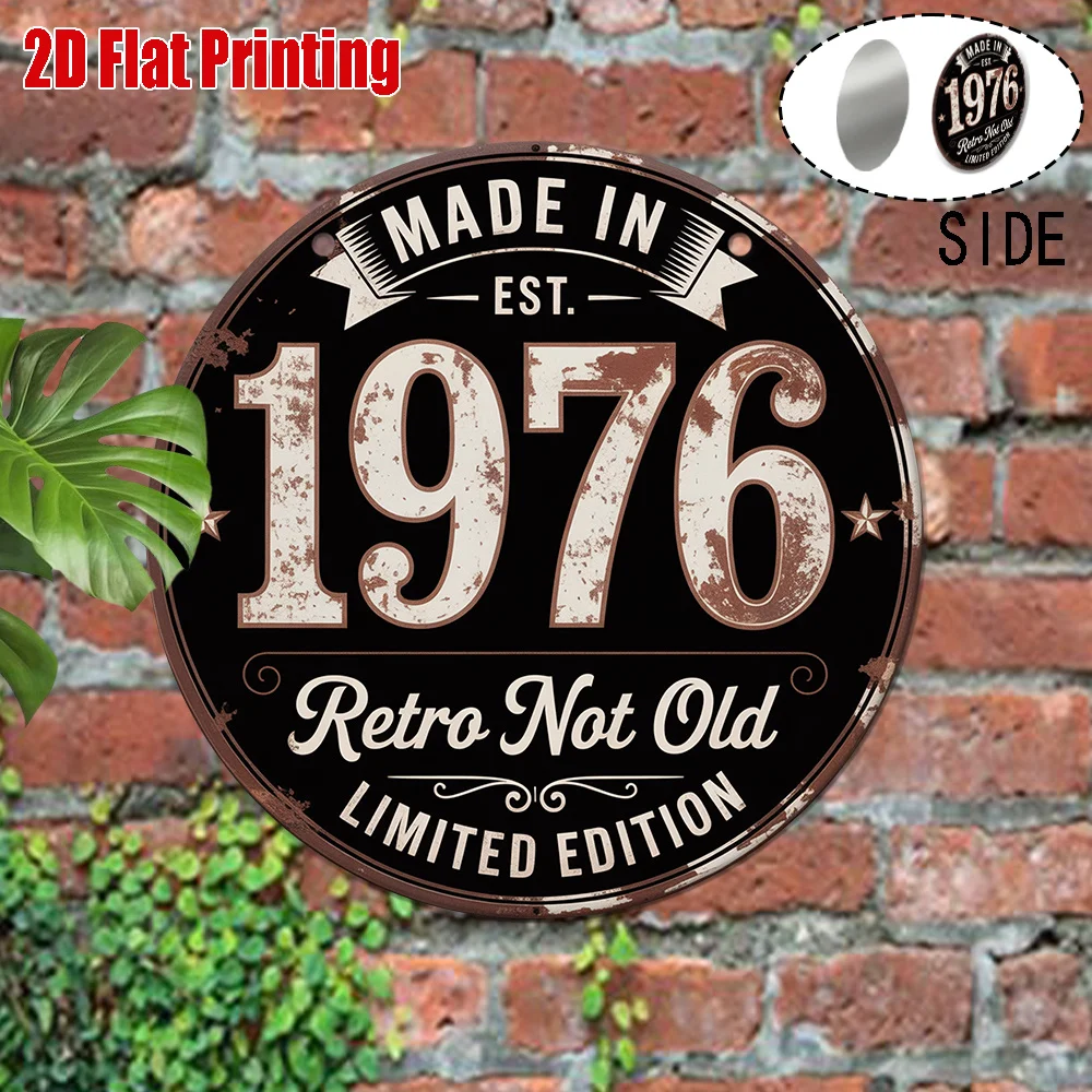 2D Flat, 1pc 1976 Vintage Metal Tin Sign - 20x20 cm Retro 70s Wall Decor with 1976 Year Display