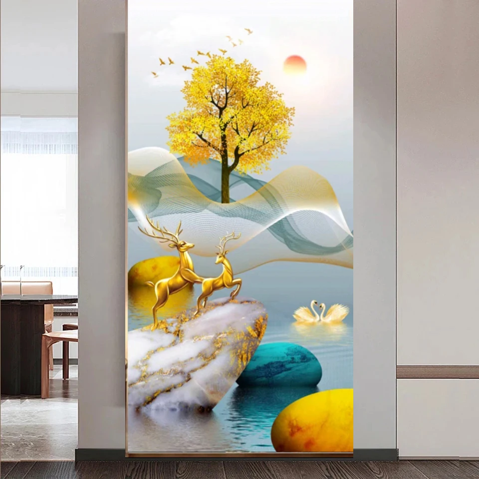 5DDIY Diamond Painting Large Diamond Cross Embroidery Mosaic Abstract Landscape Golden Deer Money Tree Embroidery  Decoration