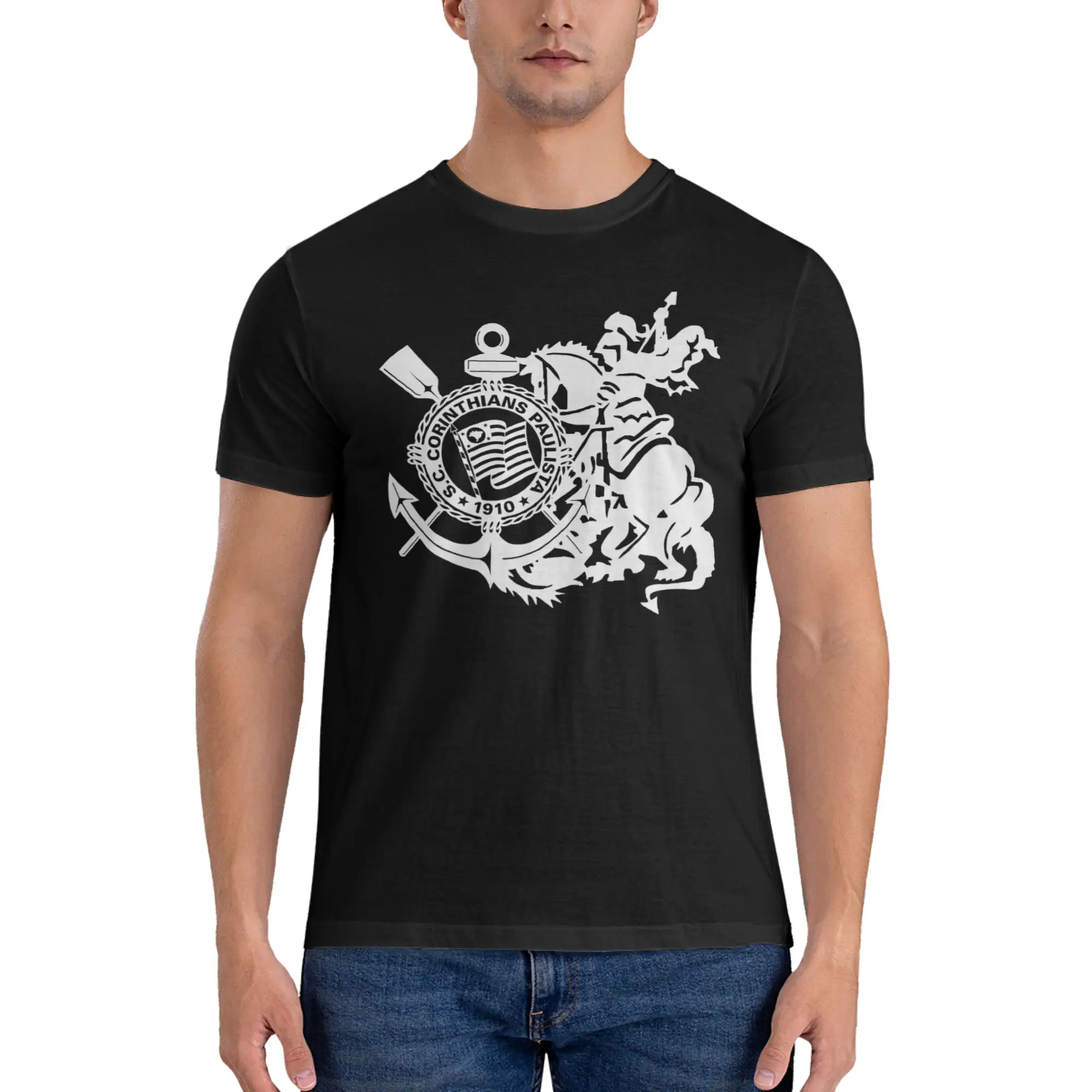 Camiseta Estilosa de Futebol Corinthians Paulista Brasil para Fitness, Estampa Artística de Menina, Esquemas de Cores Claras, Camiseta Básica