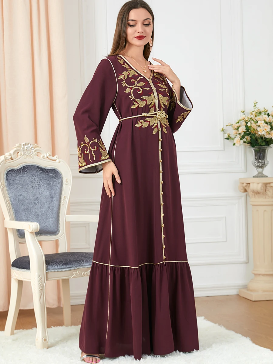 ramadan Muslim Abaya Morocco Dress Women Islmaic 2023 Dubai Abayas Embroidery Belted Kaftan Elegant Party Dresses Vestido Spring