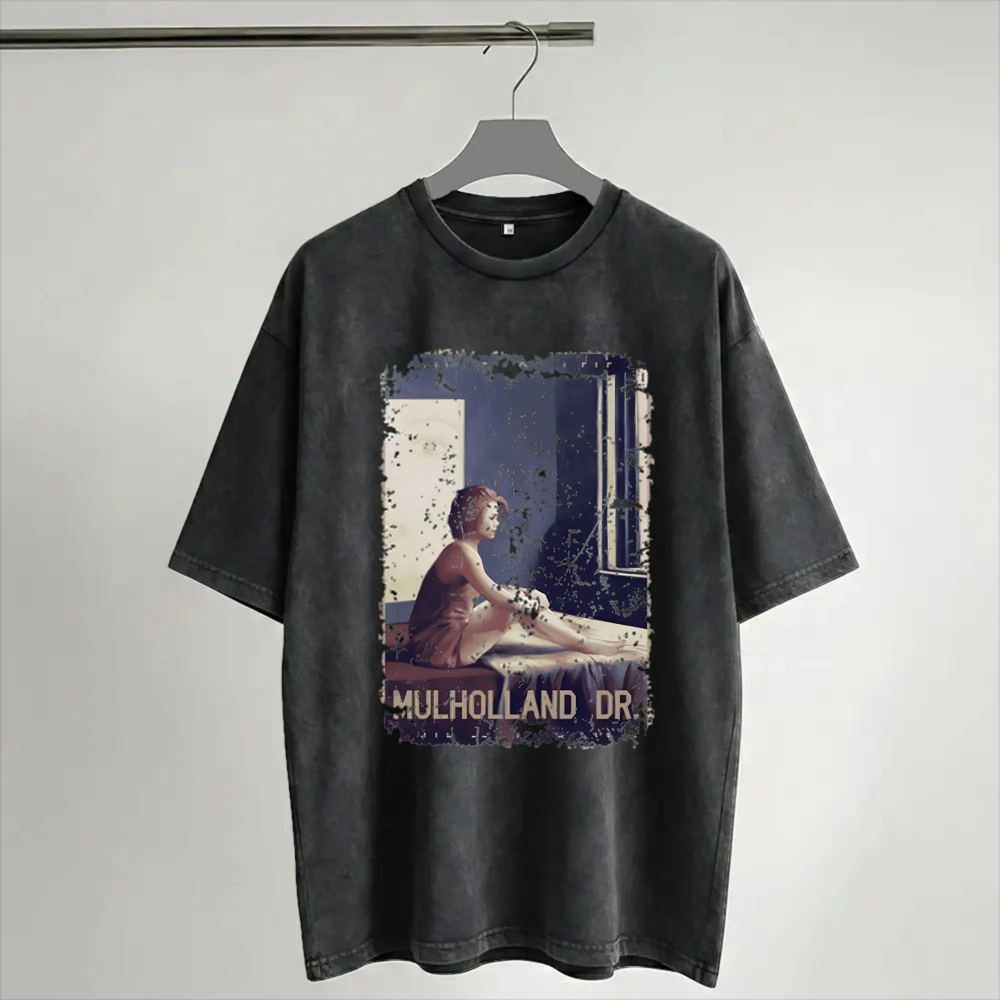 Mulholland Drive Washed T Shirt Streetwear Hip Hop Vintage T-Shirts  Tees Tops Men Women 100% Cotton Harajuku