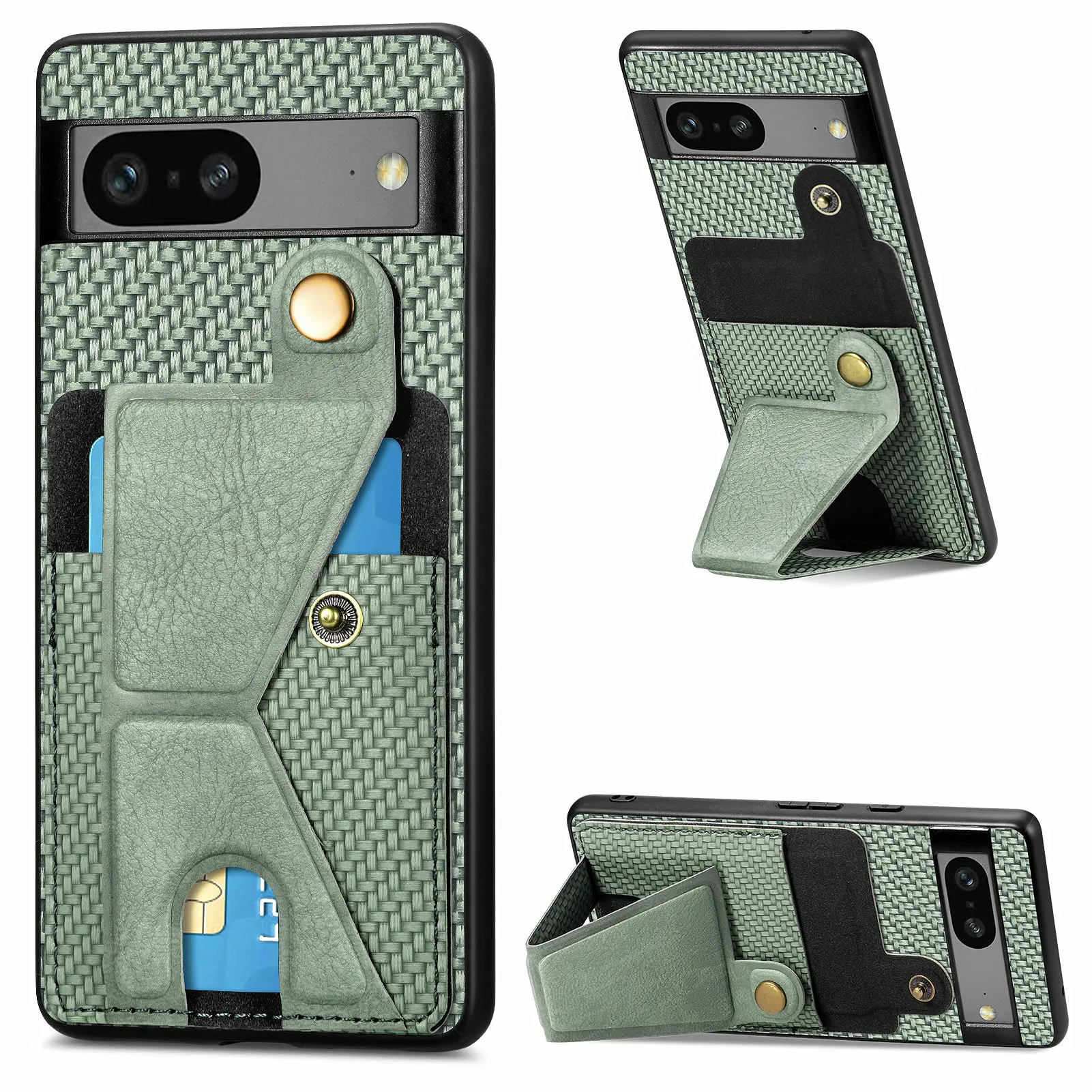 

Phone Case For Google Pixel 7 Pro Card Slot Multi-angle Stand Fingerprint Resistant Shockproof Magnetic Case For Pixel 8 6 A