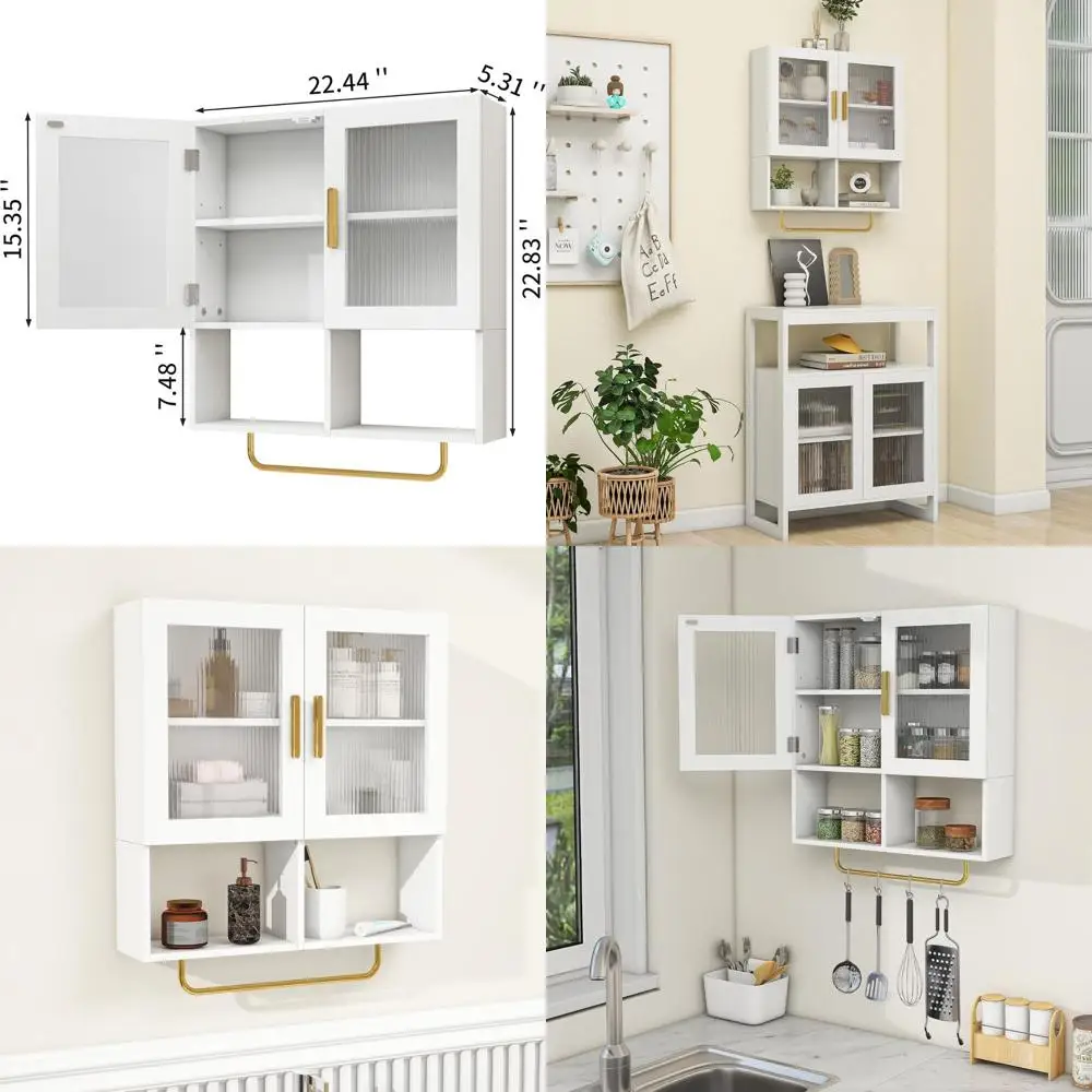 

Компактный настенный шкаф для хранения с акриловыми дверцами, держателем для полотенец и регулируемыми полками для различных помещений