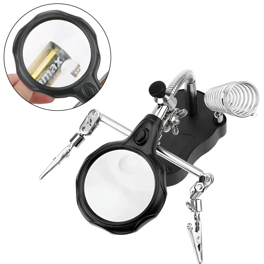 Welding Magnifying Glass LED Loupe Multifunctional Magnifier Soldering Iron Station Stand Clamp Helping Hand Welding Repair Tool