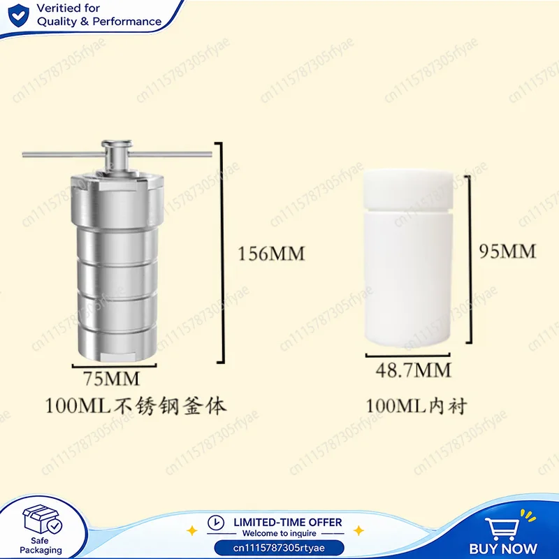 1 pcs 100ml Hydrothermal Autoclave Reactor with PTFE Chamber Hydrothermal Synthesis Fast Shipping