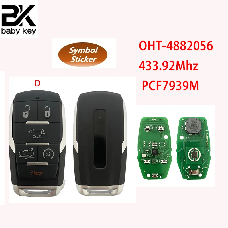 BB key for Dodge Ram 1500 Pickup 2019 2020 OHT-4882056 Smart Prox Remote Key Fob 433.92MHz 4A Chip 68291692AD 68291691AD