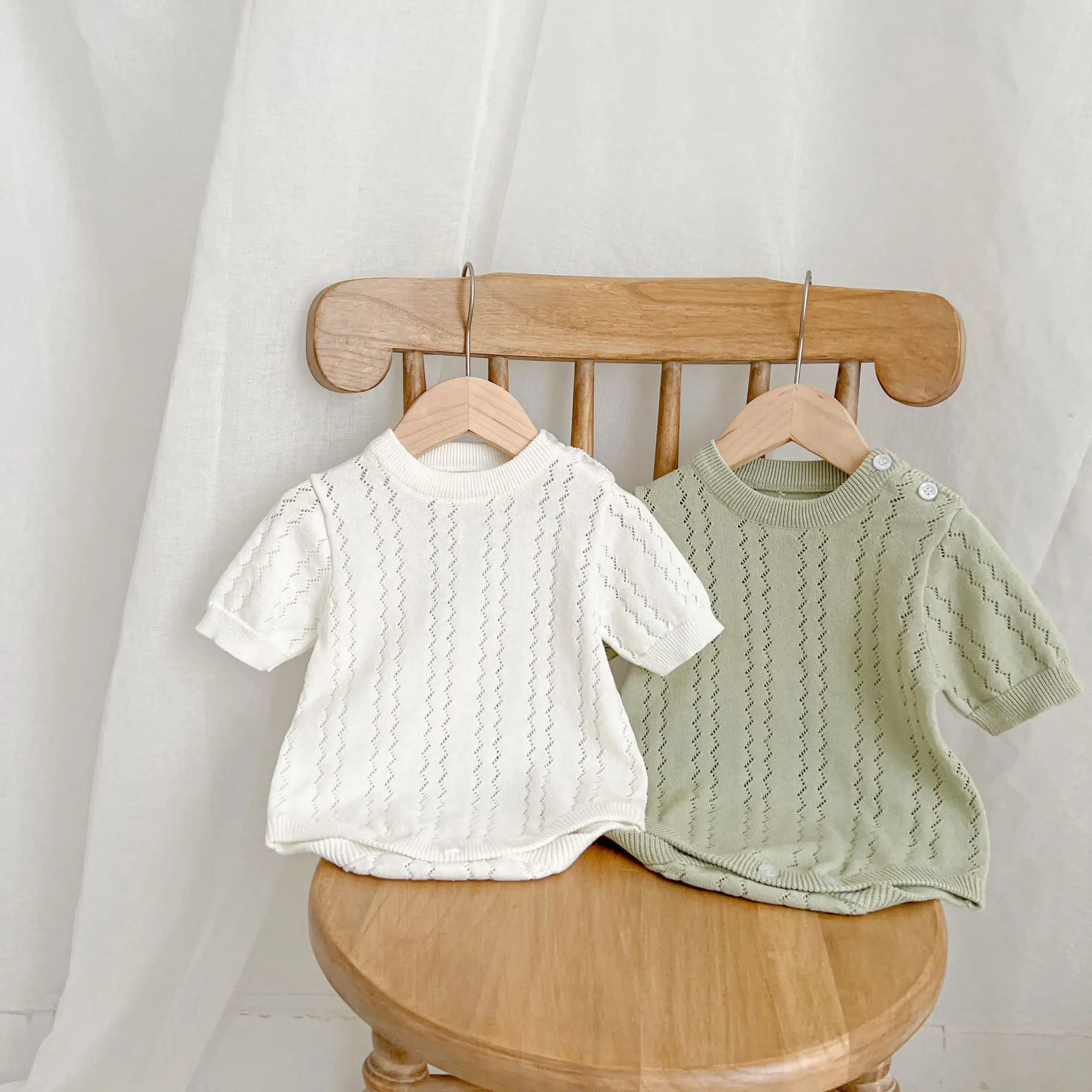 Summer Newborn Infant Baby Girls Boy Short Sleeve Thin Sweater Romper Hollow Out Rompers Kids Onepiece Fashion Baby Clothing