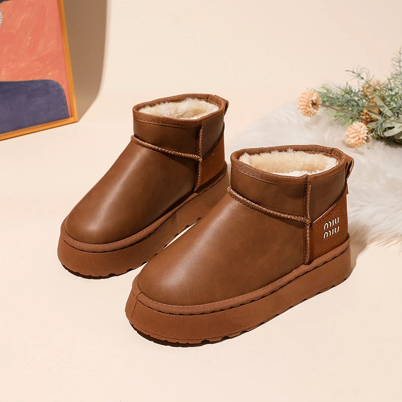 2026 جديد الشتاء الراحة بلون منتصف الكعب أحذية نسائية رئيس مستدير زيادة بسيطة الدافئة والصوف كم حذاء الثلوج المسطح 41 #3