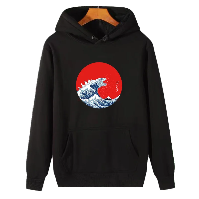 Hokusai Gojira Graphic Hooded Sweatshirts Great Wave Off Kanagawa New In Hoodies & Sweatshirts Essentials Thick Sweater Hoodie