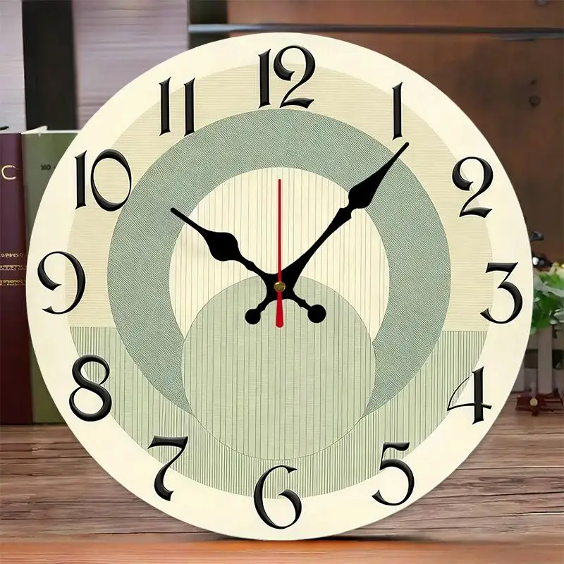 Horloge murale suspendue silencieuse ronde en bois vert et Beige, adaptée au salon, au bureau, une salle d'étude, une chambre à coucher ou une décoration de la maison