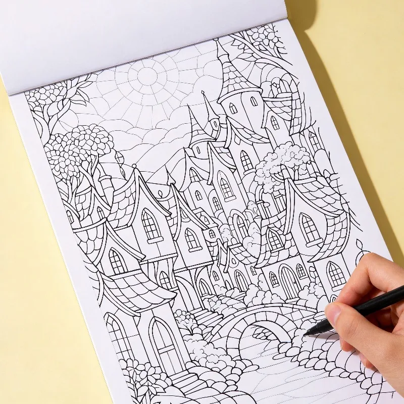 An Adult Decompression and Meditation Hand Drawn Coloring Book, Flower/portrait/castle/food and Other Themes, Fine Line Drawing