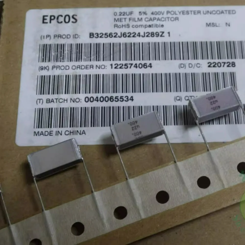 

10pcs/lot EPCOS 0.22uf/400v 220nf u22 224 Brand New MET 15mm Film Capacitor B32562J6224J