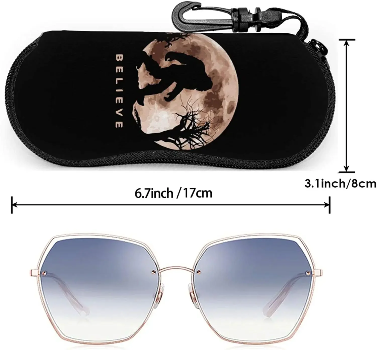 Bigfoot Eyeglass Case Sunglasses Soft Cases Ultra Light Portable Neoprene Zipper with Belt Clip for Men Women Kids