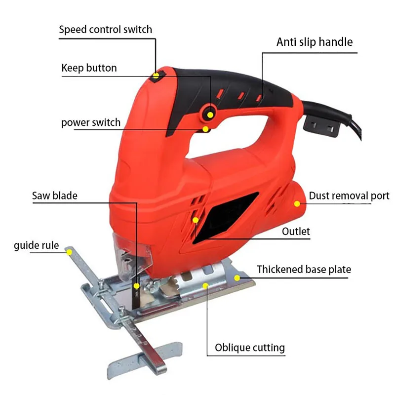 Multi functional household electric curve saw 6 Variable Speed Electric Saw Jigsaw Adjustable Angle Cutting Metal Wood Aluminum