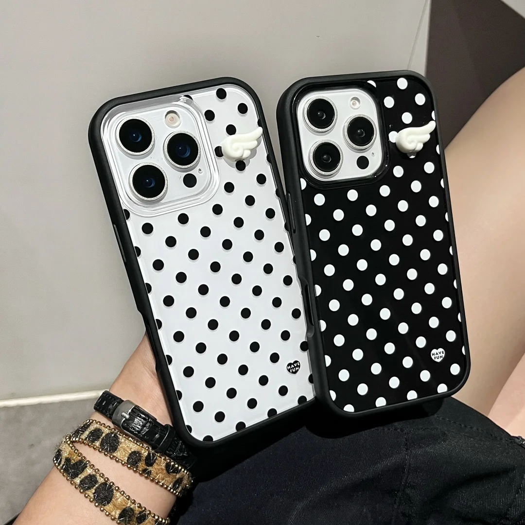 

Ins Korean Lovely Girl Full Screen Polka Dot Phone Case For iPhone 16 15 14 13 Pro MAX Xr XS XSMAX Plus Y2K Cover
