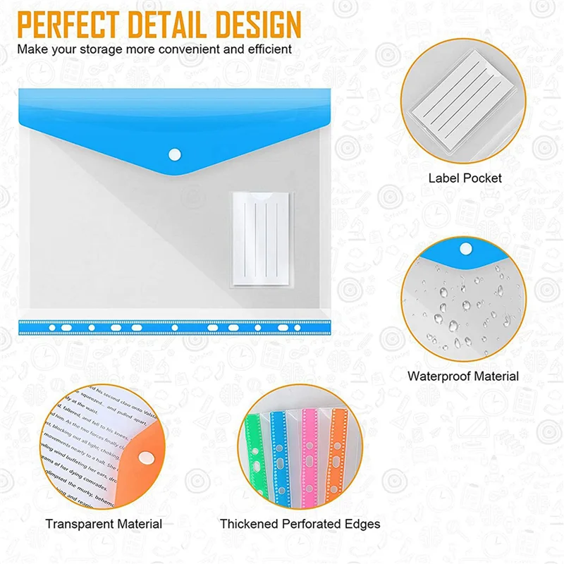 24Pack A4 Plastic File Folder,Expandable A4 Expandable Punched Pockets For A4 Folders,With Snap Closure And Label Pocket