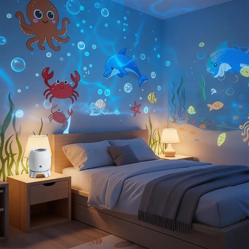 [C]LED Ocean Projector Light 360° Rotating Dynamic Night Light USB Powered Ambient Lamp Decorative Lighting For Game,Living Room