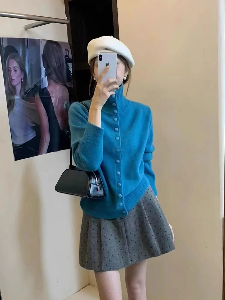 

Осень-зима, теплый высокий воротник, цвет одной пуговицы, простой вязаный тюре, мягкий удобный открытый кардиган, уникальный ...