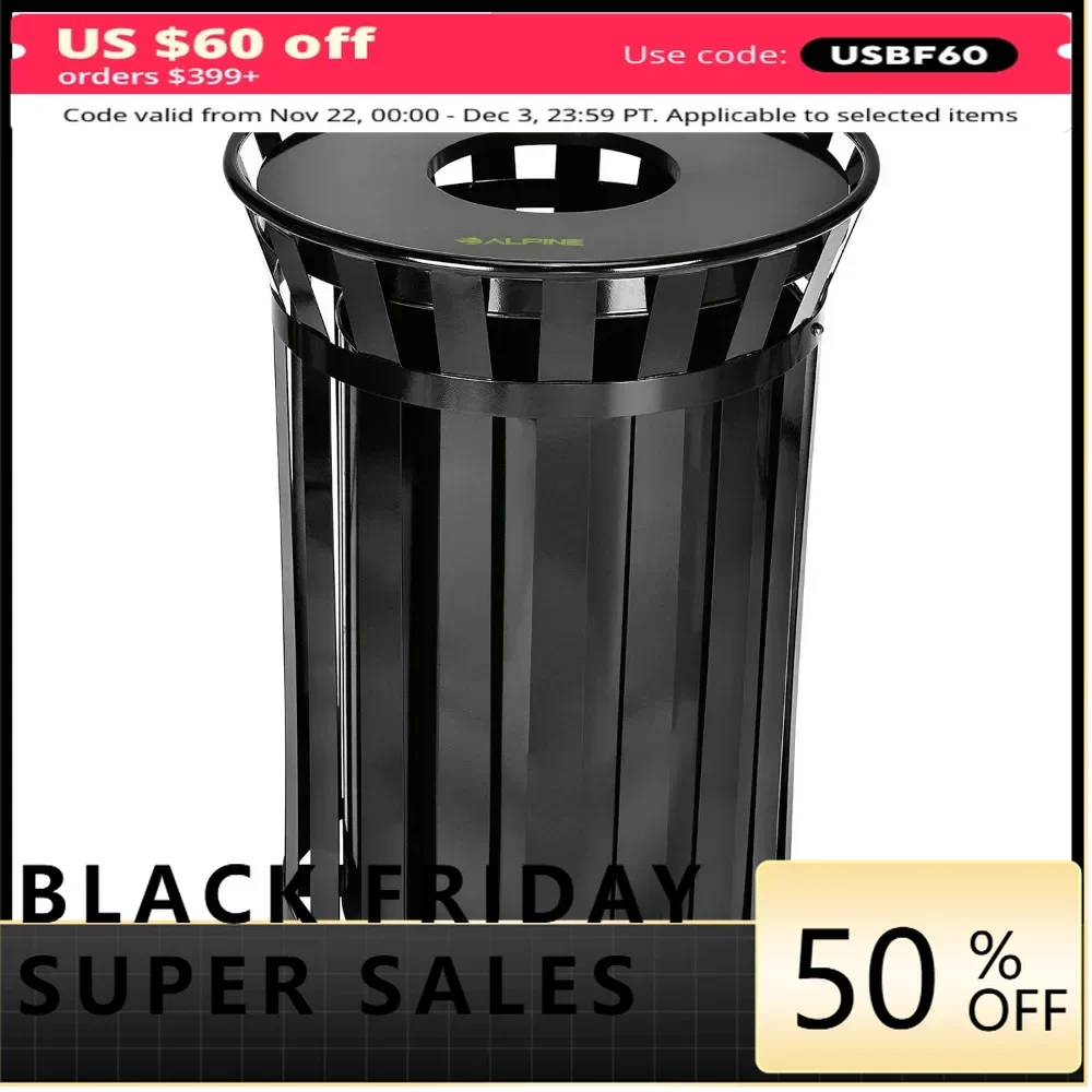 38 gallon heavy-duty metal trash can with lid and lining, all-weather large outdoor trash can