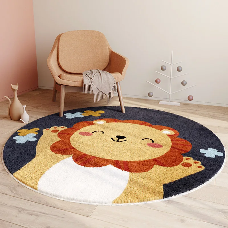 Children\'s Room Round Carpet Cushion Bedroom Study Rocking Chair Hanging Basket Cushion Cartoon Animal Carpet Tatami Home Mat