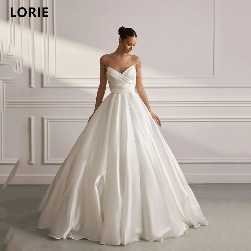 

LORIE A-line Long Sleeves Wedding Dresses Classical Mermaid Pleats Bridal Gown Sweetheart Elegant Wedding Party Gowns Customized