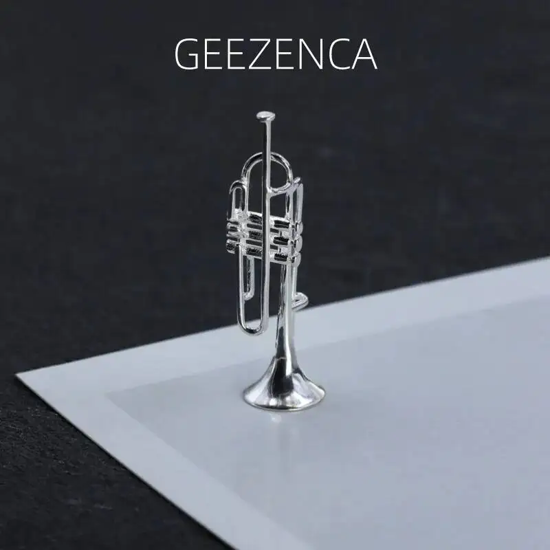 

GEEZENCA 925 Sterling Silver Jazz Trumpet Brooches Women Original Design Chic Clothing Accessories Unique Pins Brooch 2023 New