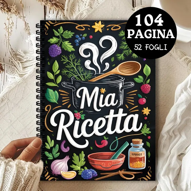 Italienisches Rezeptbuch, 104-seitiges leeres Küchennotizbuch, perfektes Geschenk für Familienköche, handgezeichnete, lebendige Kochthemenillustration