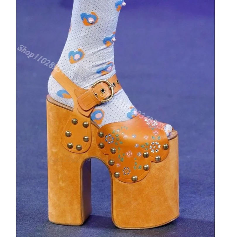 Lila Nieten-Verzierte Plateau-Sandalen mit Knöchelriemen, Peeptoe und Blockabsatz, Modische Damenschuhe, Zapatos Para Mujere