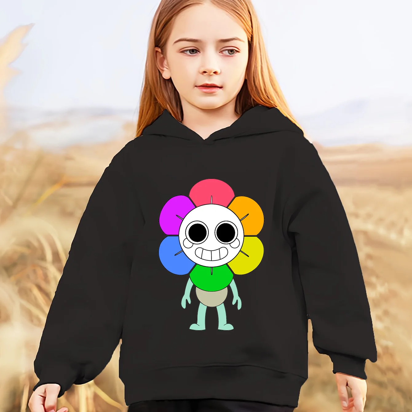 Dandys World Print Hoodie Children's Fashion Pullover Autumn Girls Cartoon Sunflowr Clothes Boy Outdoor Casual Sport Sweatshirts