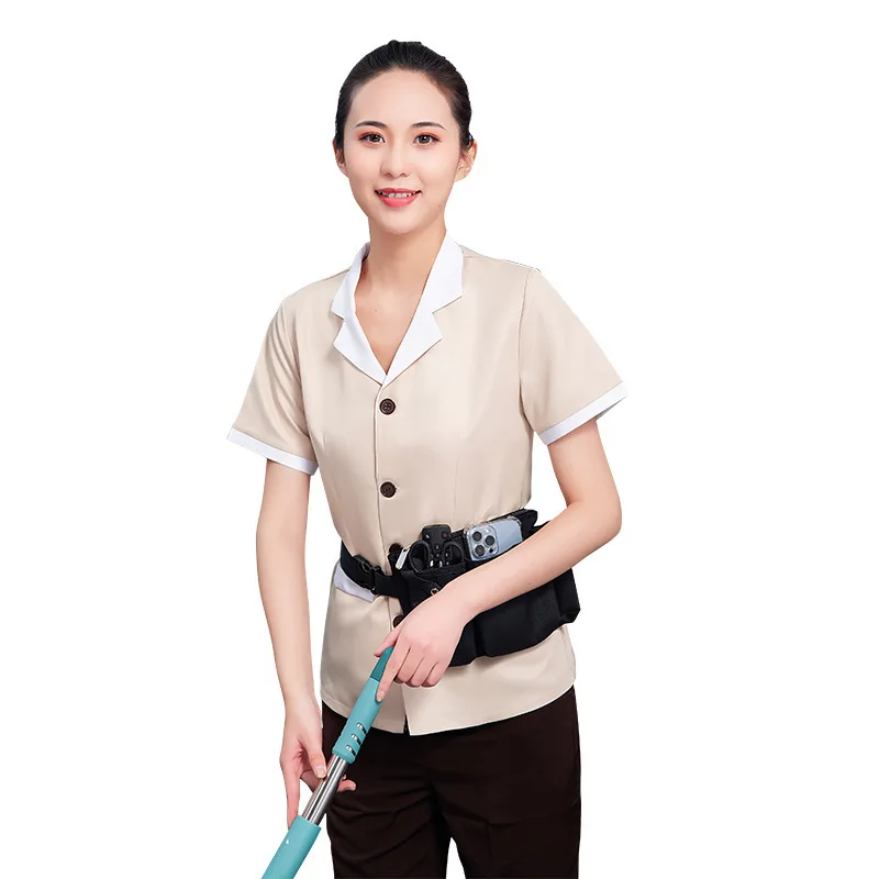 Hotel Guest Room Cleaner Work Uniform Short Sleeve Mall Property Hospital Sanitation Worker Summer Cleaning Suit Set