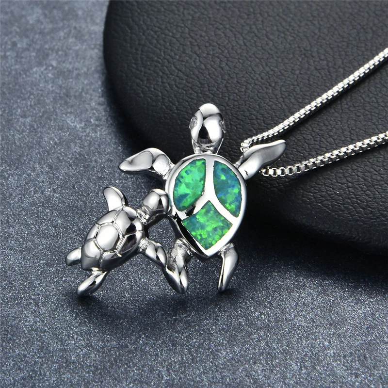 

2025 Cute Turtle Mom & Turtle Baby Pendant Imitation Fire Opal Necklace For Women Accessories Fashion Women Necklace Jewelry