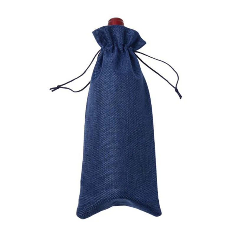 Natural Jute Wine Bag Sackcloth Blind Tasting Bag Drawstring Beam Wine Bottle Cover Wedding Party Christmas Decoration Wine Bag