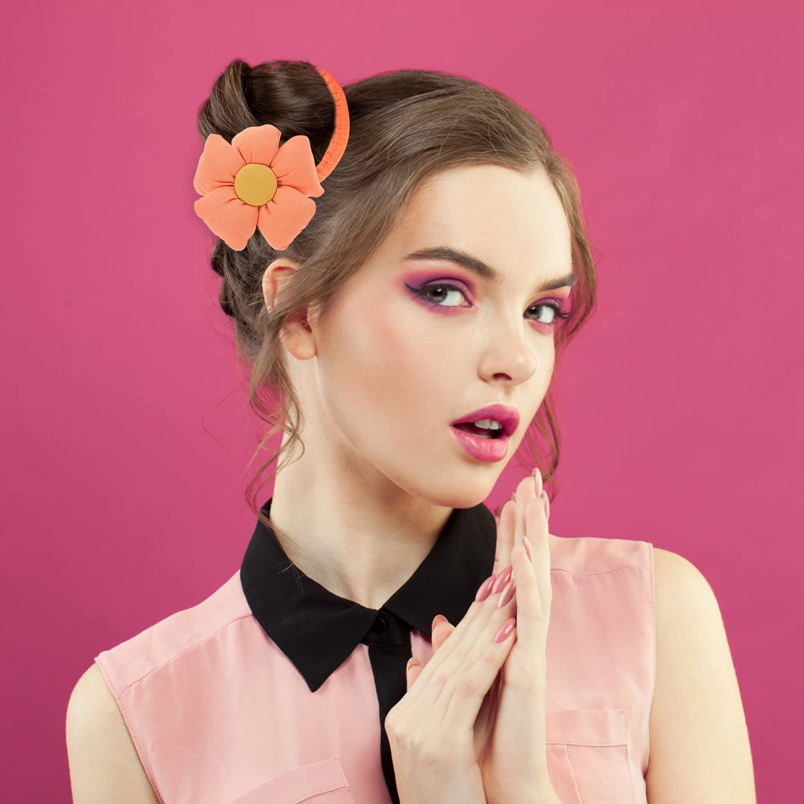 

10pcs Candy Colored Flower Headbands Elastic Ponytail Holders Fabric Hair Ties Girls Women Multi Use Floral for Accessories