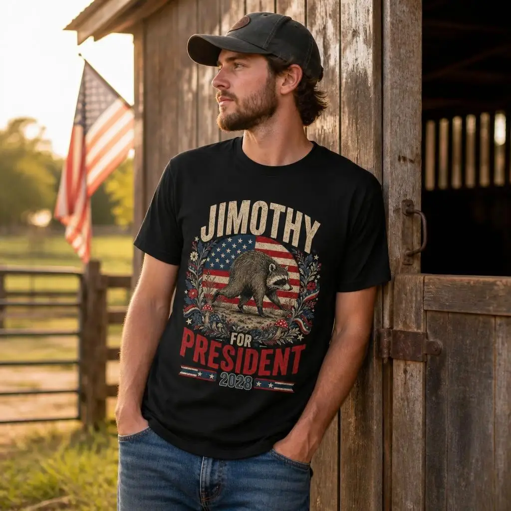 Viral Raccoon Timothy Jimothy for President 2028 Funny Meme T Shirts Tees Short Sleeve Round Collar T-Shirt Pure Cotton Tops