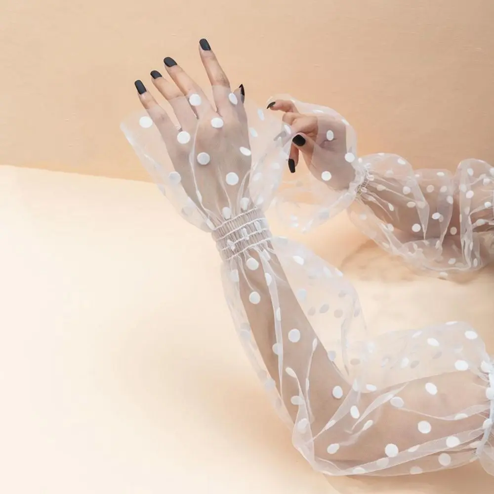 قفاز القيادة، قفازات موجة نقطة شفافة، أكمام من الحرير الجليدي، أكمام واقية من الشمس، غطاء للحماية من الشمس، تدفئة الذراع من الدانتيل