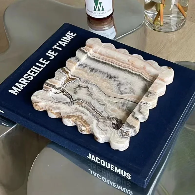 

French Vintage Wabi Sabi Natural Marble Tray Korean Blogger Designer Ins Style Storage Aromatherapy Tray