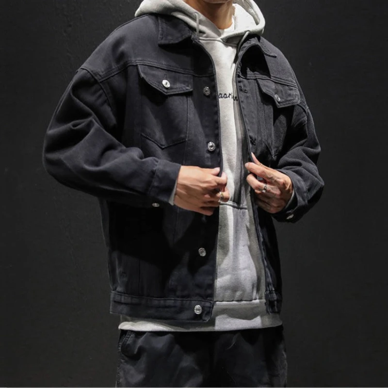 Jeans Coat for Men Cargo Autumn Denim Jackets Man Black Menswear Winter 2024 Original Fashion Cheap Price Stylish of Fabric Low