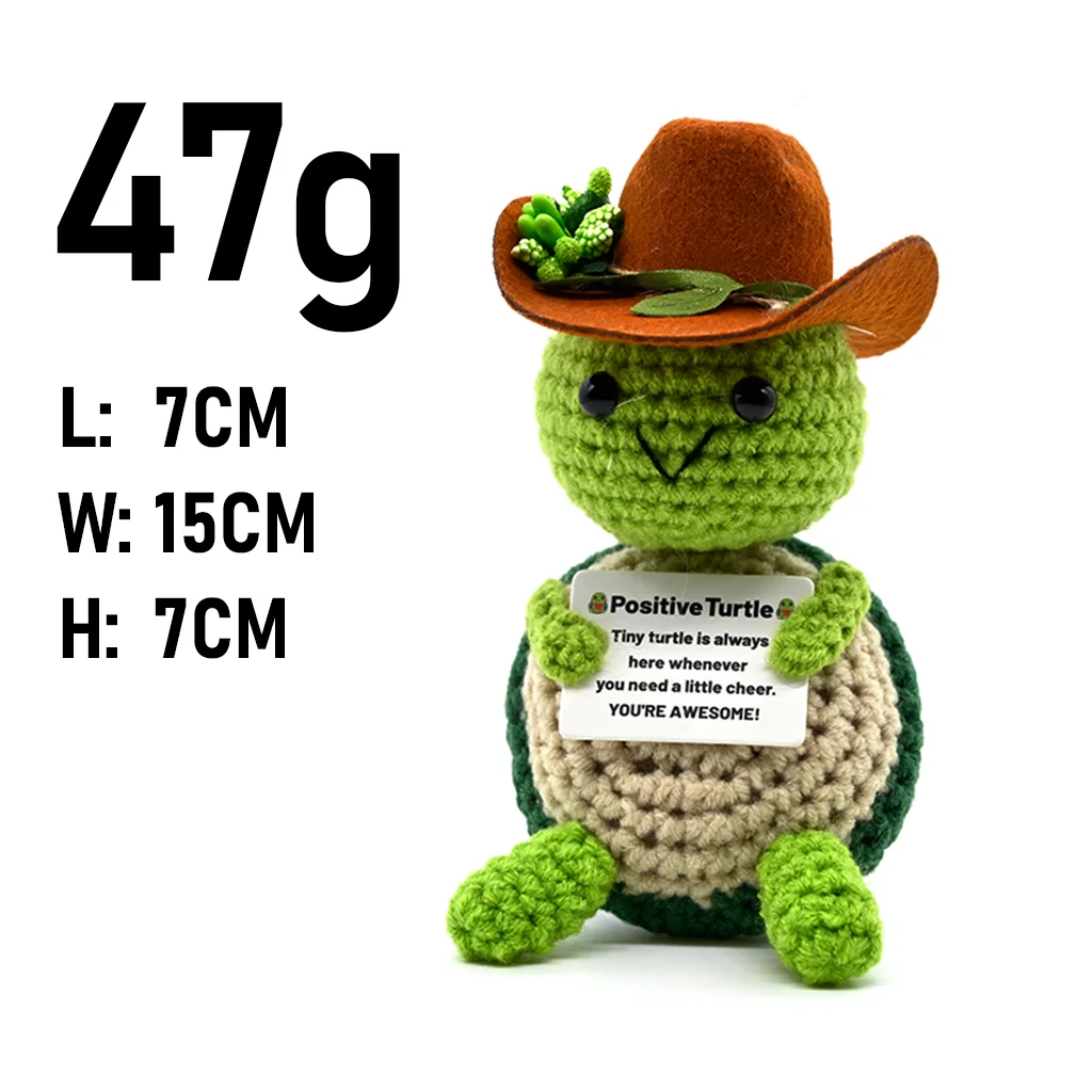Animal Series-Positive Energy Turtle Crochet Doll, Handmade Knitted Decor Ornament with Encouragement Card, Mini Desk Decor Gift view 5