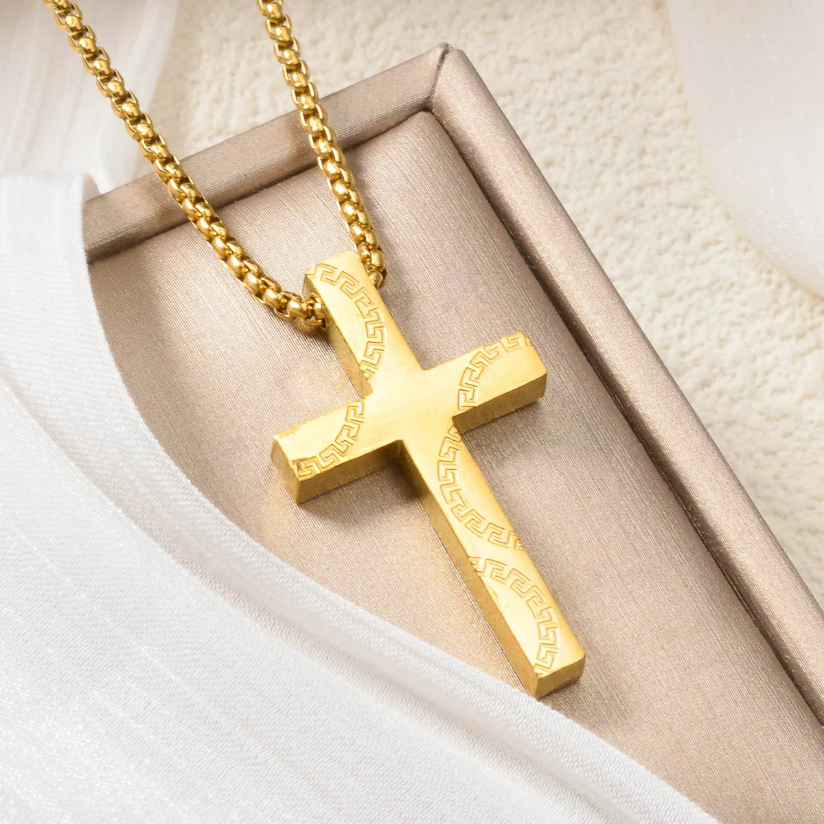 Luxury 24K 9999 Pure Gold real gold Women's three-dimensional solid cross pattern pendant personalized necklace