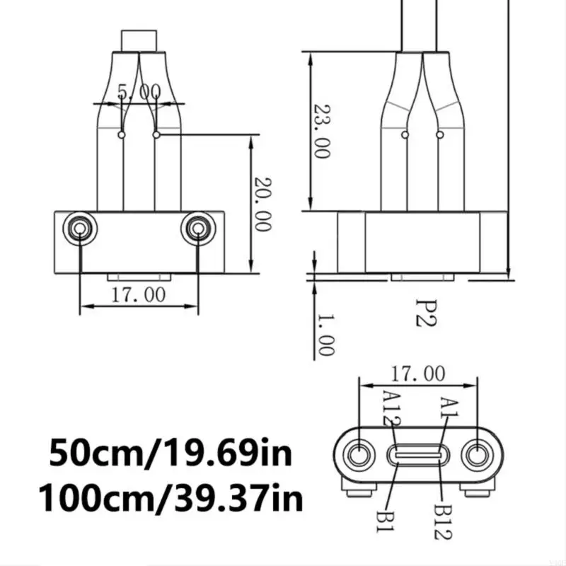 Y4QF USB C đến IDC20P Bảng điều khiển phía trước Tiêu đề nữ sang nữ cáp mở rộng 5Gbps thay thế cáp linh hoạt cho mạch chủ PC