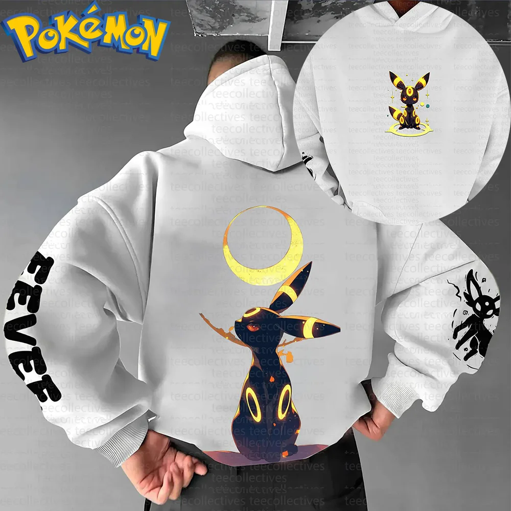 

Хлопковая толстовка с капюшоном в стиле Харадзюку в стиле аниме «Покемон», комплект со штанами в стиле Харадзюку, белый принт с изображением желтого полумесяца, наряд из двух предметов