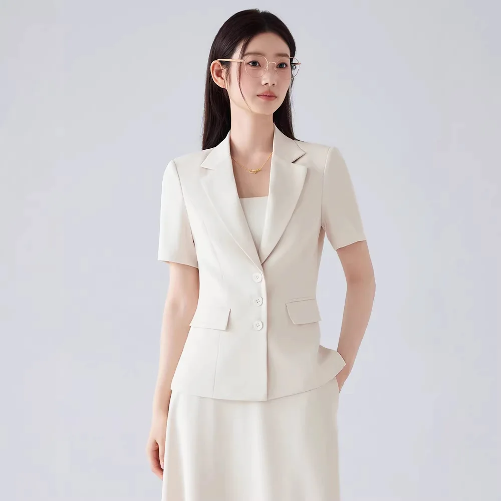 

Женский летний деловой костюм с юбкой-миди и жакетом с коротким рукавом на трех пуговицах для трансграничной торговли